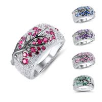 Elegant Romantic Plum Branch Ring Crystal Zircon Multicolor Plant Rings Jewelry Best GIft For Women Size 5 - 11