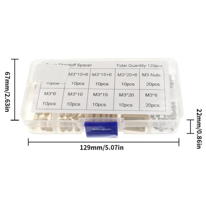 ชุดสตั๊ดมีเกลียวสำหรับบอร์ด-pcb-m3คอลัมน์หกเหลี่ยมชายและหญิง120ชิ้น