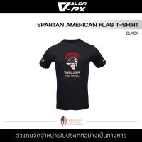 Valor PX - Spartan American Flag T-Shirt เสื้อสกรีน เสื้อยืดสีดำ คอกลม ลายเท่ๆ ผ้า Cotton TC ผ้านุ่ม โปร่งสบาย