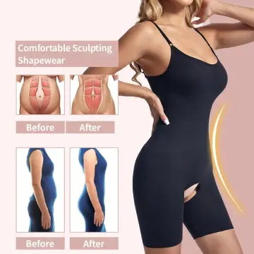 Women V Neck Spaghetti Strap Bodysuits Compression Body Suits Open Crotch  Shapewear Slimming Body Shaper Smooth Out Bodysuit