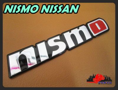 "nismo" NISSAN LOGO EMBLEM "CHROME" STICKER size 15.5x3 cm  (1 PC.) // โลโก้ สติ๊กเกอร์ ข้อความ nismo สีโครเมี่ยม+แดง พร้อมกาวติด