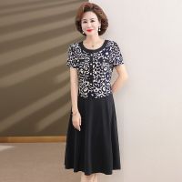 Womens Dress Summer Middle-Aged Mother Short Sleeve Check Patchwork 2023 new Elegant office Ladies Vestido