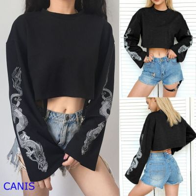 ▥ Sleeve Floral Printed O Neck Evening Wear Crop Top Printing Pullover