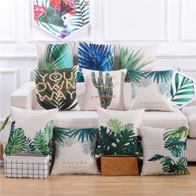 45x45cm Tropical Plants Printed Cactus Monstera Cushion Cover Cotton Linen Sofa Seat Home Decor