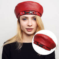 ใหม่ Beret หมวกแฟชั่นหญิงสบายๆ PU หนัง Beret หมวกสำหรับผู้หญิง Newsboy หมวกแบนด้านบน Pin Buckle โลหะ Arrow