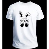 #ถูกสุด ขายปีใหม่เสื้อยืดผ้าฝ้าย 2023 YEAR OF THE RABBIT 2023 HAPPY NEW YEAR TSHIRT COTTONFAMILY TSHIRT 210-220 GSMS-5XL