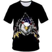 2020 Summer Children Black T-shirt Kids Funny Animal Flying Eagle USA Flag Printed T shirt Boys Girls Harajuku Tshirts Clothes