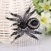 Halloween Spider Hair Jewelry Women Animal Comb HeadPiece Crystal Rhinestone Pin Clip Black Accessories Gift