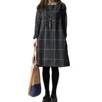 ●₪ ZANZEA Women Long Sleeve Loose Casual Lady Grid Dress