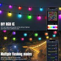 RGB IC ต้นคริสต์มาสไฟสายแบบเทพนิยาย DIY บลูทูธหลากสีลูกบอลร้อยเป็นสาย LED กันน้ำสำหรับตกแต่งคริสต์มาสงานแต่งงานปาร์ตี้