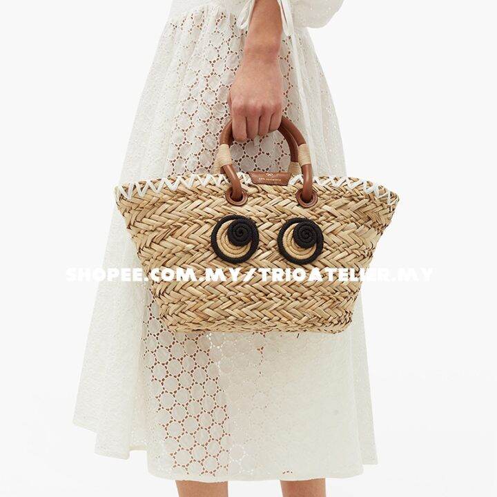 ANYA HINDMARCH Eyes Small SeagrassWoven Basket Bag/straw TopHandle Bag Lazada.co.th