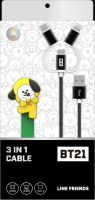 Korean Line Friends Three In One Data Cable 2.4a Fast Charge One Drag 3 Three Head Charging Cable + Winder