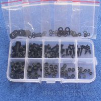 (SHUN FA)150Pcs M2 M2.5 M3 M4 M5ไนลอนสกรูเกลียวหกเหลี่ยม Nut Standoff Spacer Assortment Kit Black เครื่องซักผ้าพลาสติก