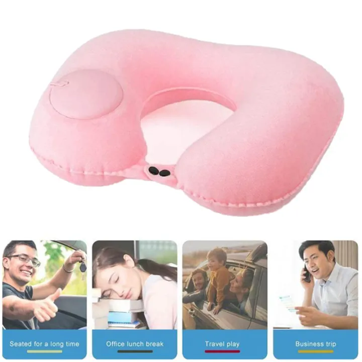 U-shaped portable hand pressure inflatable travel neck pillow (Pink) |  Lazada PH