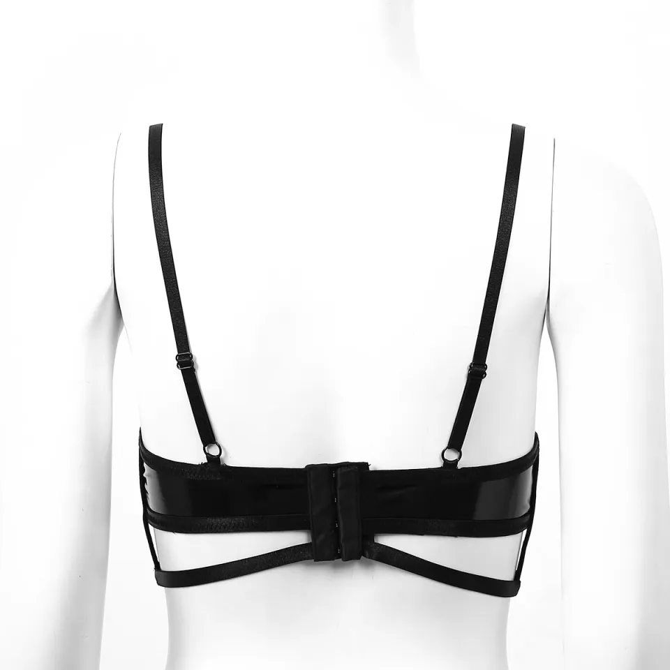 Women's Wet Look Patent Leather Quarter Cup Underwired Shelf Bra