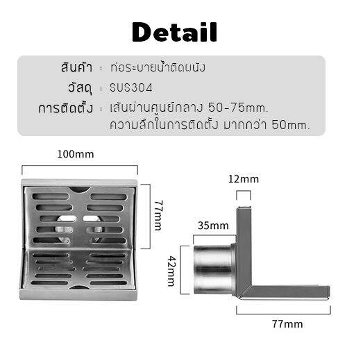 ตะแกรงระบายน้ำ-ท่อระบายน้ำติดผนังชิดมุม-สแตนเลส-304-ทรงสี่เหลี่ยมเข้ามุม