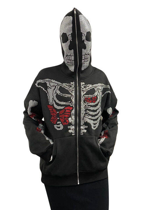 ผู้ชายผู้หญิงซิปเต็ม-hoodie-over-face-ขนาดใหญ่-rhinestone-skeleton-graphic-hoodie-90s-hooded-sweatshirt-jacket-streetwear