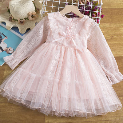 NNJXD Baby Girl Clothes 3-8 Years Princess dress children girls autumn dress long-sleeved dress bow tie lace dress for Birthday Party