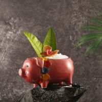 Little Flower Pig Funny North American Hawaiian Style Ceramic Cocktail Glass Tiki Cup 460ml