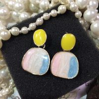 Korean Candy Color Glaze Geometric Square Drop Earrings for Women Temperament Simple Elegant French Style Earrings Jewelry Gift