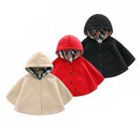 Winter Fashion Kids Baby Girl Clothes Cape Pattern Black Red Cotton Hooded Plaid Style Coat Solid Baby Girls Cape Cloaks