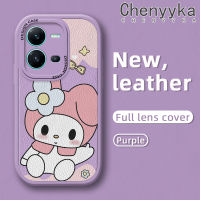 เคส Chenyyyka สำหรับ Vivo V25 5G V25E X80 Lite 5G เคสการ์ตูนน่ารักเมโลดี้ดีไซน์ใหม่กันกระแทกเคสใส่โทรศัพท์หนังฝาหลังอ่อนนุ่มซิลิโคนรวมเลนส์กล้องเคสป้องกัน