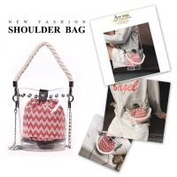 Red PVC chain diagonal handbag fashion transparent hit color wave rivet rope shoulder diagonal sub-package