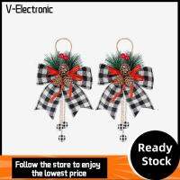 V-ELECTRONIC 2pcs โคนต้นสนชนิดหนึ่ง โบว์ริบบิ้นคริสต์มาส ลายสก๊อตสีแดงสีดำ งานประดิษฐ์ต้นไม้ โบว์ประกายแวววาว แฟชั่นสำหรับผู้หญิง การตกแต่งต้นไม้ โบว์ลายสก๊อต ตกแต่งกลางแจ้งในร่ม