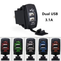 Akula Store ที่ชาร์จแบตในรถยนต์3.1A 12V 24V,ที่ชาร์จโทรศัพท์อะแดปเตอร์พอร์ต USB คู่กันน้ำแรงดันไฟฟ้าหน้าจอกันน้ำ