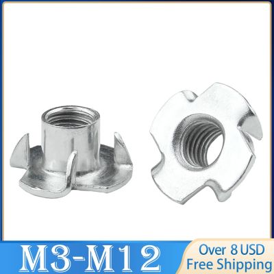 5 - 50 PCS M3 M4 M5 M6 M8 M10 M12 Zinc Plated Four Claws Nut Speaker T-nut Blind Pronged Insert Tee Nut Furniture Hardware Nails  Screws Fasteners