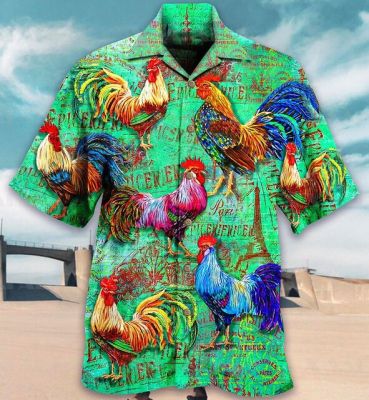 ✅เสื้อผู้ชายลายไก่ตัวผู้ยอดนิยม2023 Baju Atasan Pantai ผู้ชายแขนสั้นแฟชั่นเสื้อชายหาดเสื้อฮาวายลำลองพิมพ์ลาย3d ฤดูร้อน