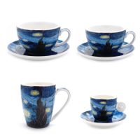 Van Gogh Oil Painting Style Sky Star Latte Cappuccino Espresso Mugs Coffe Mugs Set Saucer Milk Cup Mug Cups