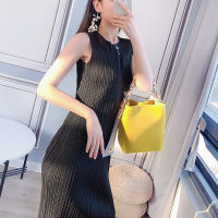 Miyake Pleated Sleeveless Dress Long Summer New Thin Womens Fashionable Slim-Fit Hip Long Dress All-Match Base Dress