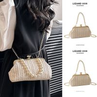 Summer national style with cheongsam bag ladies 2023 new crossbody pearl chain hand woven bag straw woven bag 【BYUE】