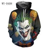 ภาพยนตร์ Hoodies Suicide Squad 3D เสื้อกันหนาวพร้อมลายเสื้อสวมศีรษะโจ๊กเกอร์ผู้ชาย/เด็กแขนยาวสีแดง Hoodie