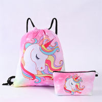 Kids Storage Bag Children Large-capacity Travel For Girls Drawstring Pocket Oxford Cloth Unicorn