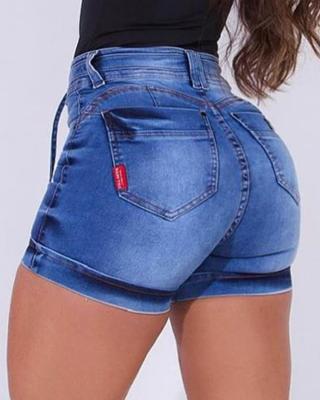 Womens Shorts Summer Fashion High Waist Tied Detail Casual Plain Pocket Design Skinny Above Knee Denim Shorts Women Clothing