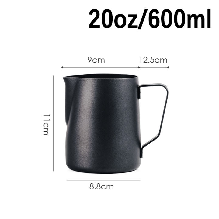 coffee-milk-frother-pitcher-temperature-steam-frothing-jug-black-non-stick-milk-jug-espresso-cappuccino-latte-barista-350-600ml