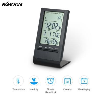 Kkmoon มินิดิจิตอลเครื่องวัดอุณหภูมิในร่มความชื้นห้อง ° C/° F อุณหภูมิความชื้นการตรวจสอบมิเตอร์วัดนาฬิกาปลุกเทอร์โมไฮโกรมิเตอร์ที่มีค่าสูงสุดนาทีแสดง