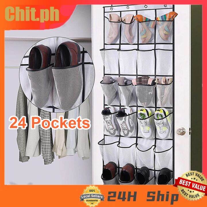 24Grids Large Mesh Pockets Wall Hanging Shoe Organizer Rack Over