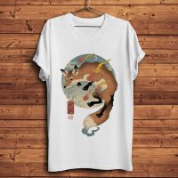 Japan Traditional Ukiyoe Fox Funny Tshirt Men White Homme T Shirt Vintage Tee