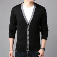 G&amp;MN   Cardigans ชาย Leeved บางคาร์ดิแกนบาง V คอสีทึบเสื้อคลุมถักฤดูใบไม้ร่วงชาย Casual เสื้อถัก