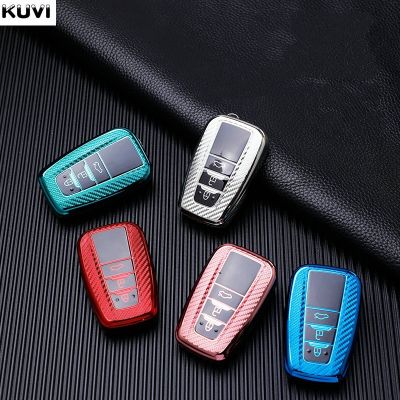 ✷✟♘ Carbon Fiber TPU Car Remote Key Cover Case Shell Fob For Toyota Prius Camry Corolla C-HR CHR RAV4 Prado Key Protector