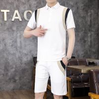 【hot seller】 The new summer mens set a whole of thin section casual net red polo suit handsome five-point fashion