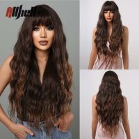 【jw】✎ Curly Chocolate Ombre Synthetic Wigs With Bang Deep Hair for Afro Female Resistant