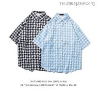 ? ฤดูร้อนชายเสื้อแขนสั้น houndstooth สบายๆ ruffian ผู้ชายหล่อ 2023 เสื้อผ้าใหม่เสื้อครึ่งแขน