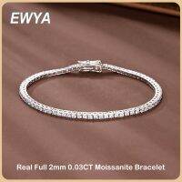 EWYA เทนนิสโมอิส0.03CT 2มม. เต็มรูปแบบสี D ใหม่สำหรับผู้หญิงชุบเงิน18K ลิงค์