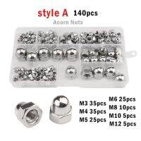 140/90pcs Acorn Nut M3 M4 M5 M6 M8 M10 M12 Stainless Steel Hexagon Dome Cap Nut Blind Nut Assortment Kit Nails Screws Fasteners