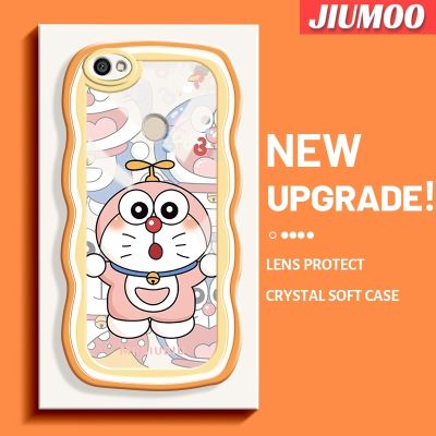 เคส JIUMOO สำหรับ Xiaomi Redmi โน๊ต5A ไพรม์เคส Y1ลายโดราเอมอนสีชมพูน่ารักขอบครีมสีสันสดใสเคสโปร่งใสป้องกันเลนส์กล้องปลอกซิลิโคนนิ่มกันกระแทกเคสโทรศัพท์แบบใส