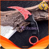 iremax K16 Karambit Knife Web มีดพก มีดคารัมบิต มีดเดินป่า มีดใบตาย มีดควง (ใบคมและแหลม) ลายแมงมุม สีแดง 1Pc